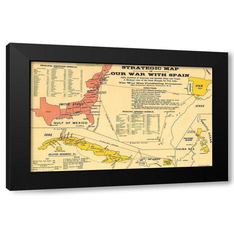 Strategic Map of Our War with Spain 1898 Black Modern Wood Framed Art Print with Double Matting by Vintage Maps