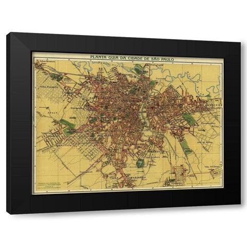 Sao Paolo Brazil 1913 Black Modern Wood Framed Art Print with Double Matting by Vintage Maps
