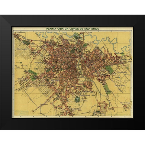 Sao Paolo Brazil 1913 Black Modern Wood Framed Art Print by Vintage Maps