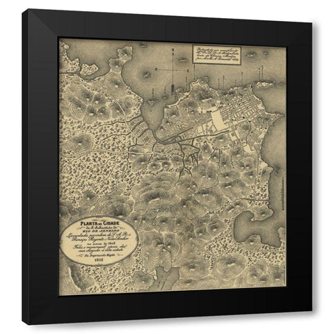 Rio De Janiero 1911 Black Modern Wood Framed Art Print with Double Matting by Vintage Maps