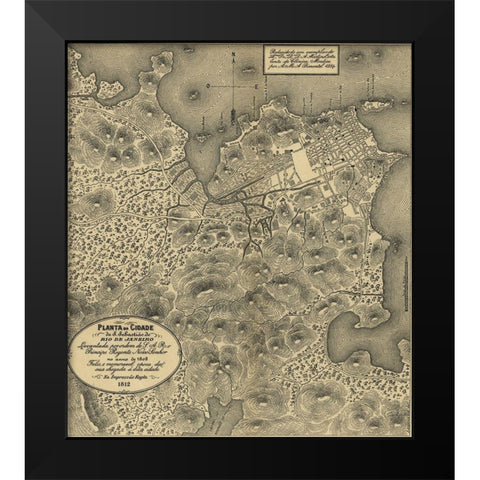 Rio De Janiero 1911 Black Modern Wood Framed Art Print by Vintage Maps