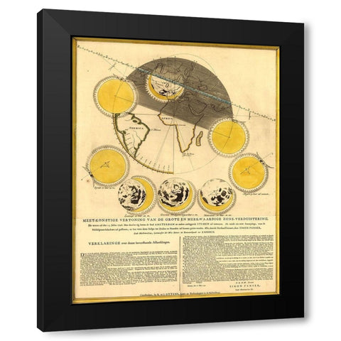 Lunar Phases Black Modern Wood Framed Art Print with Double Matting by Vintage Maps