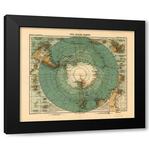 Map of the South Pole Antarctica 1912 Black Modern Wood Framed Art Print with Double Matting by Vintage Maps