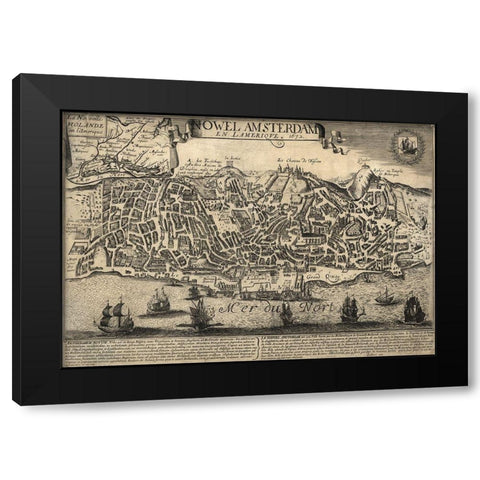 New Amsterdam in the Americas 1672 Black Modern Wood Framed Art Print with Double Matting by Vintage Maps