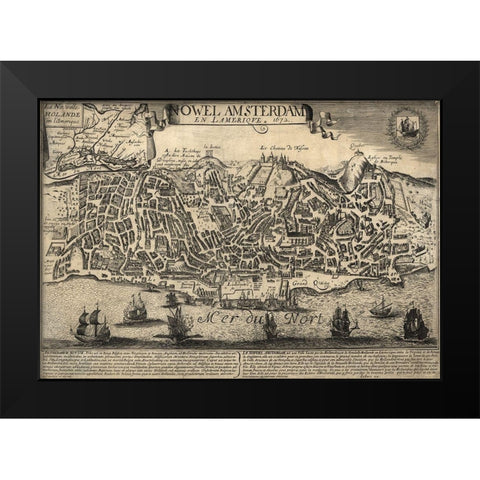 New Amsterdam in the Americas 1672 Black Modern Wood Framed Art Print by Vintage Maps