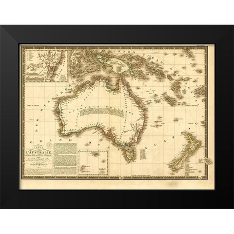 Australia 1826 Black Modern Wood Framed Art Print by Vintage Maps
