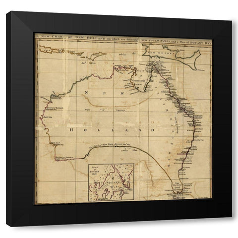 Australia AKA New Holland 1800 Black Modern Wood Framed Art Print by Vintage Maps