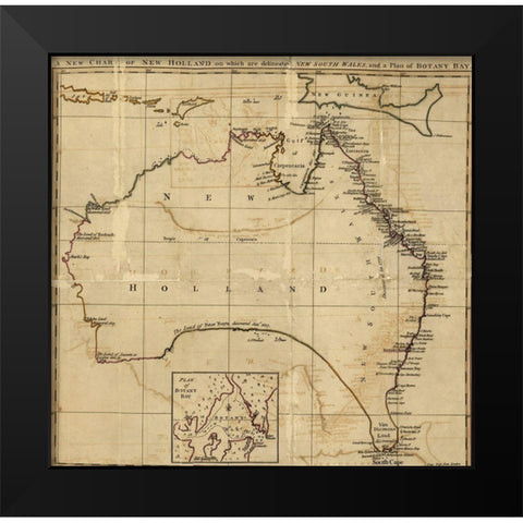 Australia AKA New Holland 1800 Black Modern Wood Framed Art Print by Vintage Maps