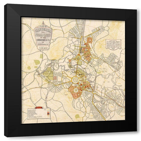 Canberra Australia 1927 Black Modern Wood Framed Art Print with Double Matting by Vintage Maps