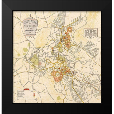 Canberra Australia 1927 Black Modern Wood Framed Art Print by Vintage Maps