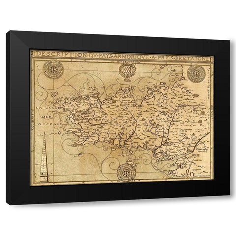 Bretaigne 1594 Brittany Coast Black Modern Wood Framed Art Print with Double Matting by Vintage Maps