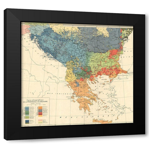 Ethnographic Map of the Balkan Peninsula 1918 Black Modern Wood Framed Art Print by Vintage Maps