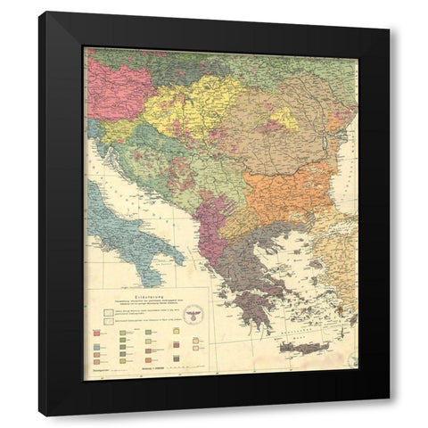 Peoples of the Balkans and Danube Area 1940 Black Modern Wood Framed Art Print with Double Matting by Vintage Maps