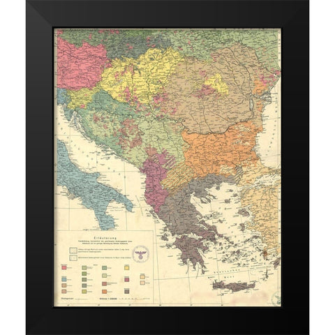 Peoples of the Balkans and Danube Area 1940 Black Modern Wood Framed Art Print by Vintage Maps