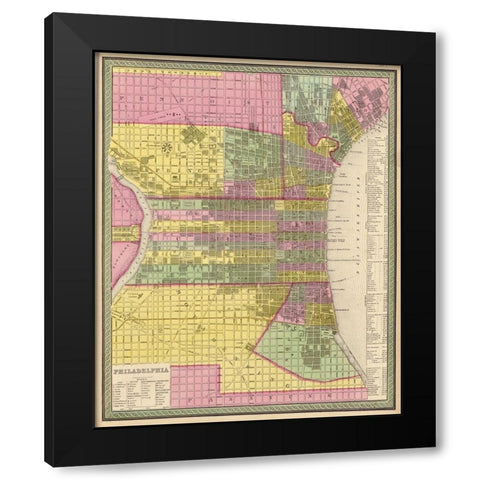 City of Philadelphia 1849 Black Modern Wood Framed Art Print with Double Matting by Vintage Maps