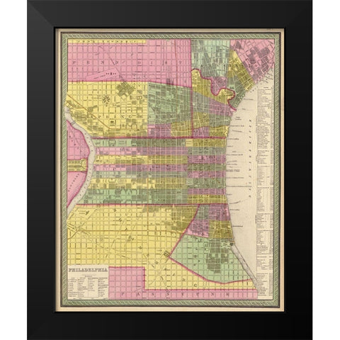 City of Philadelphia 1849 Black Modern Wood Framed Art Print by Vintage Maps