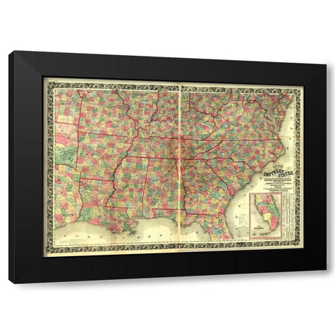 Southern States Black Modern Wood Framed Art Print by Vintage Maps