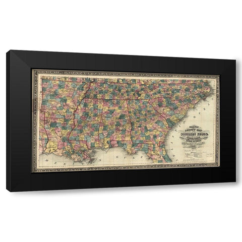 Railway and County Map of the Southern States Black Modern Wood Framed Art Print with Double Matting by Vintage Maps