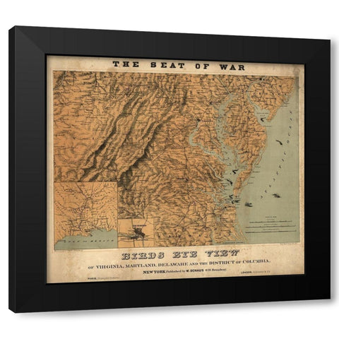 Birds Eye View of the Seat of War 1861 Black Modern Wood Framed Art Print by Vintage Maps