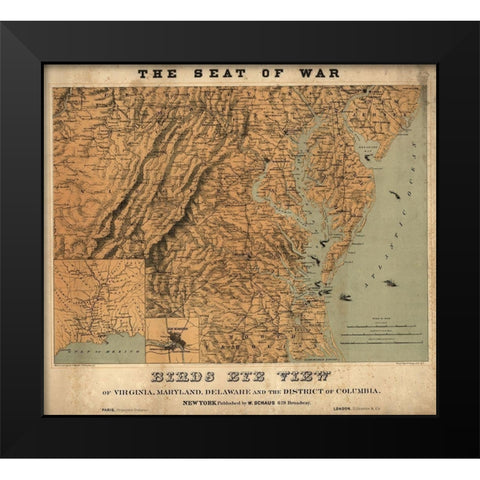 Birds Eye View of the Seat of War 1861 Black Modern Wood Framed Art Print by Vintage Maps