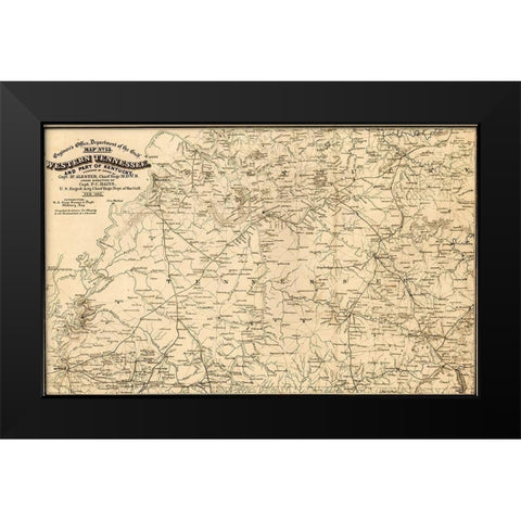 Western Tennessee and Part of Kentucky 1865 Black Modern Wood Framed Art Print by Vintage Maps