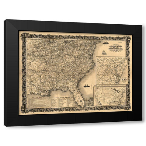 Statistical and military map of the middle and southern states 1861 Black Modern Wood Framed Art Print with Double Matting by Vintage Maps