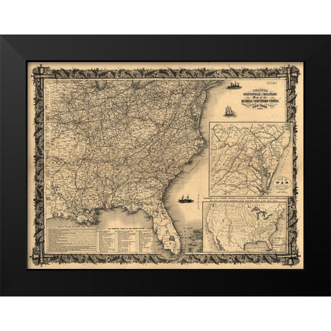 Statistical and military map of the middle and southern states 1861 Black Modern Wood Framed Art Print by Vintage Maps