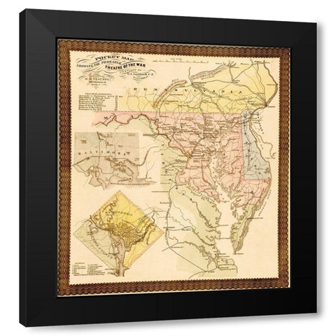 Pocket Map of the Probable Theatre of War 1861 Black Modern Wood Framed Art Print with Double Matting by Vintage Maps
