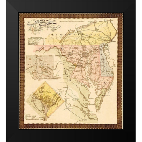 Pocket Map of the Probable Theatre of War 1861 Black Modern Wood Framed Art Print by Vintage Maps
