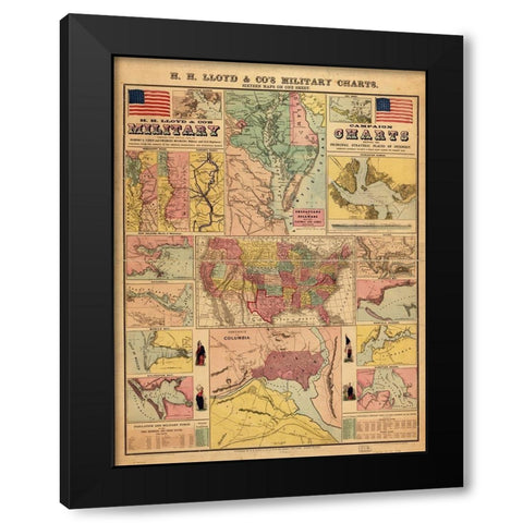 Campaign military charts showing the principal strategic places 1861 Black Modern Wood Framed Art Print with Double Matting by Vintage Maps
