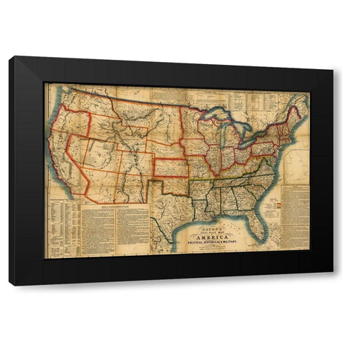 US In the Civil War Period 1863 Black Modern Wood Framed Art Print by Vintage Maps