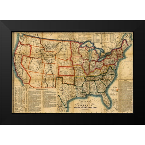 US In the Civil War Period 1863 Black Modern Wood Framed Art Print by Vintage Maps