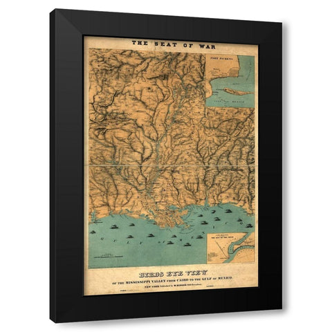 Birds eye view of the Mississippi Valley from Cairo to the Gulf of Mexico 1861 Black Modern Wood Framed Art Print with Double Matting by Vintage Maps