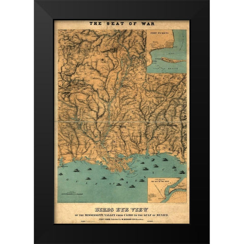Birds eye view of the Mississippi Valley from Cairo to the Gulf of Mexico 1861 Black Modern Wood Framed Art Print by Vintage Maps