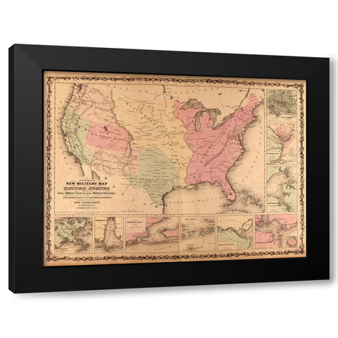 Military Map of the United States 1862 Black Modern Wood Framed Art Print with Double Matting by Vintage Maps