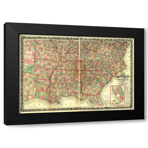 Southern States Black Modern Wood Framed Art Print by Vintage Maps