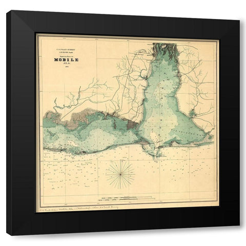 Approaches to Mobile Alabama 1864 Black Modern Wood Framed Art Print by Vintage Maps
