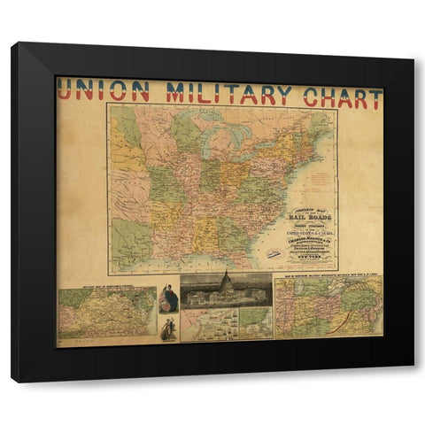 Union Military Chart 1861 Black Modern Wood Framed Art Print with Double Matting by Vintage Maps