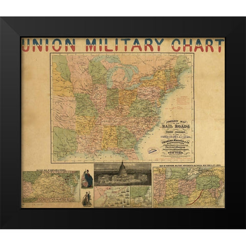 Union Military Chart 1861 Black Modern Wood Framed Art Print by Vintage Maps