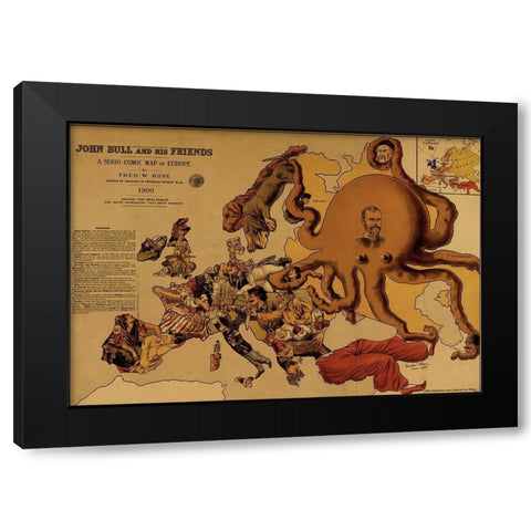 John Bull and his friends a comic map of Europe 1900 Black Modern Wood Framed Art Print with Double Matting by Vintage Maps