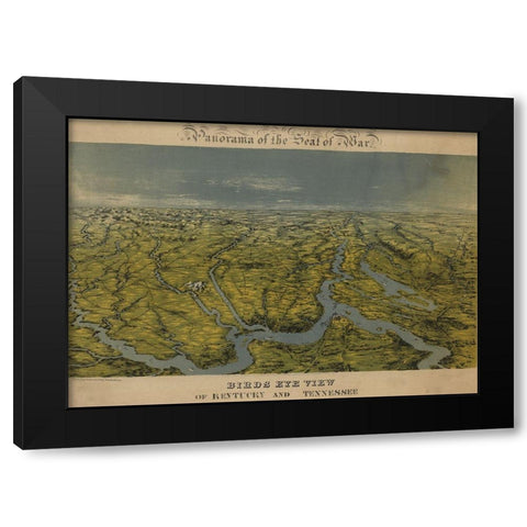 Birds eye view of Kentucky and Tennessee 1862 Black Modern Wood Framed Art Print with Double Matting by Vintage Maps