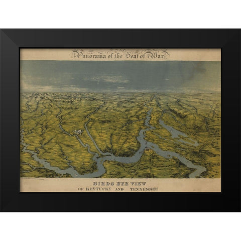 Birds eye view of Kentucky and Tennessee 1862 Black Modern Wood Framed Art Print by Vintage Maps