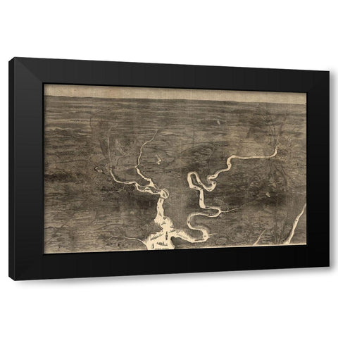 Aerial View of Grants Move on Petersburg 1864 Black Modern Wood Framed Art Print with Double Matting by Vintage Maps