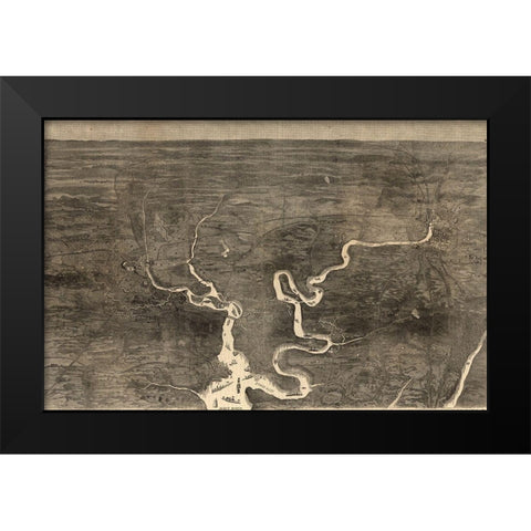 Aerial View of Grants Move on Petersburg 1864 Black Modern Wood Framed Art Print by Vintage Maps