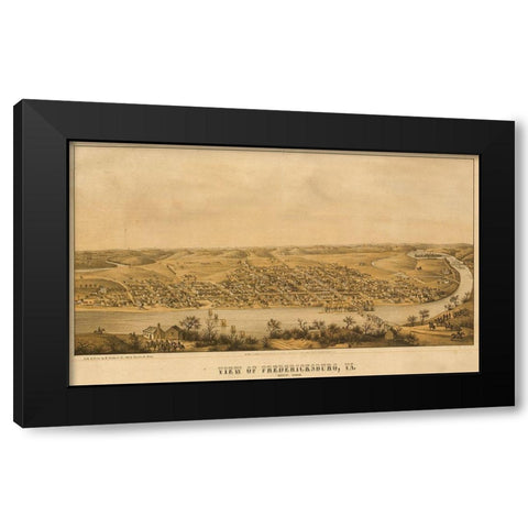 Fredericksburg aerial view 1863 Black Modern Wood Framed Art Print with Double Matting by Vintage Maps