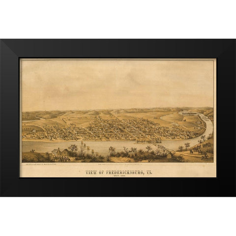 Fredericksburg aerial view 1863 Black Modern Wood Framed Art Print by Vintage Maps