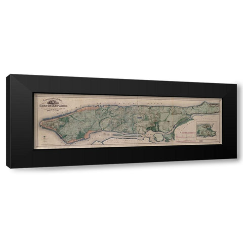 Manhattan Island 1865 Black Modern Wood Framed Art Print with Double Matting by Vintage Maps