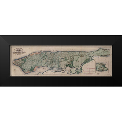 Manhattan Island 1865 Black Modern Wood Framed Art Print by Vintage Maps