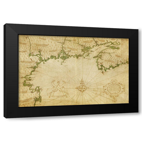 New France by Champlain Black Modern Wood Framed Art Print with Double Matting by Vintage Maps