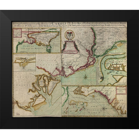 Carolinas in 1711 Black Modern Wood Framed Art Print by Vintage Maps